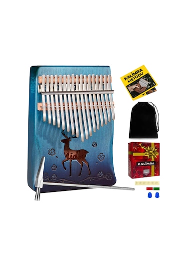 Midex KLX-510 Hakiki Ağaç Geyik Desenli Kalimba 17 Tuşlu