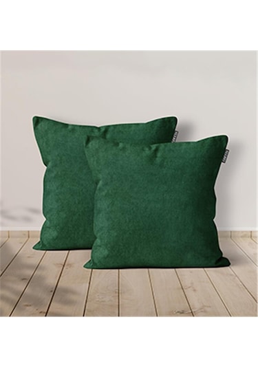 2'li Kadife Dokulu Kırlent Kılıfı Yeşil-1953 - Yeşil
