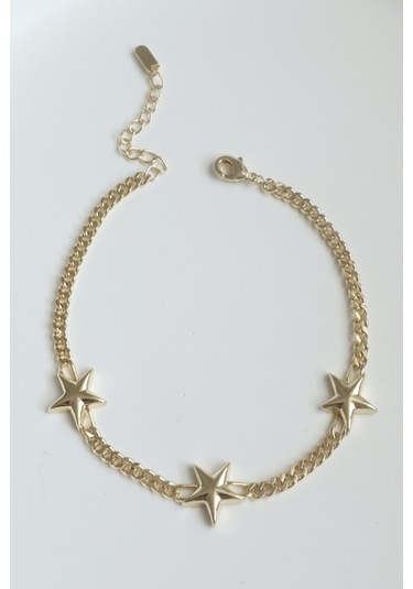 Kadın Bileklik Kararmaz 14k Altın Renk Vip Seri İthal Yıldızlı Klasik Zincir Bileklik Altın