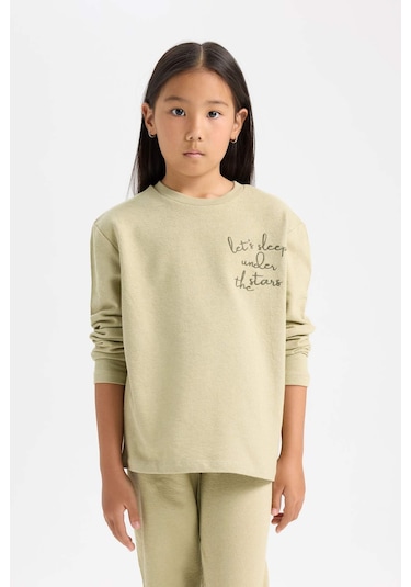 DeFacto Kız Çocuk Pijama Takımı Baskılı Uzun Kollu Üst Beli Lastikli Uzun Alt D6655A824WNKH445 Haki DeFacto Kız Çocuk Pijama Takımı Baskılı Uzun Kollu Üst Beli Lastikli Uzun Alt D6655A824WNKH445 Haki