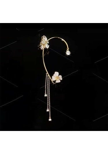 Samdoo Altın Sağ Tekli Kelebek Tassel Gömlek Kulağık, Deliksiz Kulaklık, Fransız Stilinde Modern Kadın Aksesuarı Re2204585 Gold