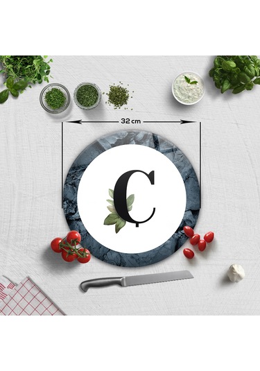 Decorita Cam Kesme Tahtası - Cam Kesme Tablası - Harfli Tasarım Ç Çap 32 CM