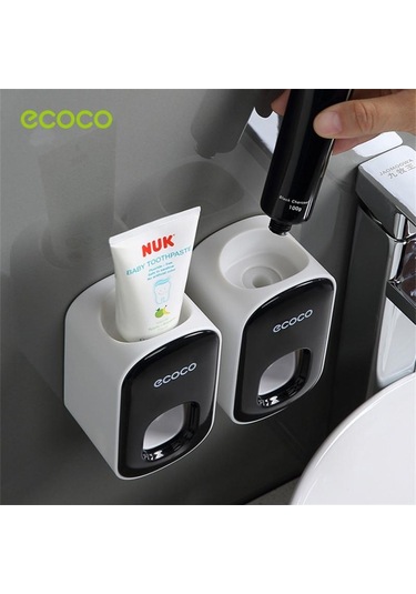 Siyah Otomatik Diş Macunu Dispenseri Toz Geçirmez Diş Fırçası Tutucu Duvara Montaj Standı Banyo Aksesuarları Seti Diş Macunu Sıkacağı Myy Siyah