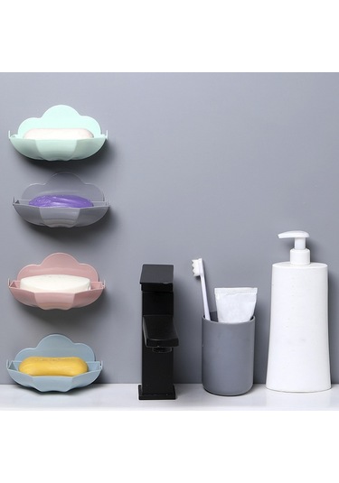 Bulut Şeklindeki Sabun Kutusu Drenajsız Duvara Monte Sevimli Sabunluk Pembe