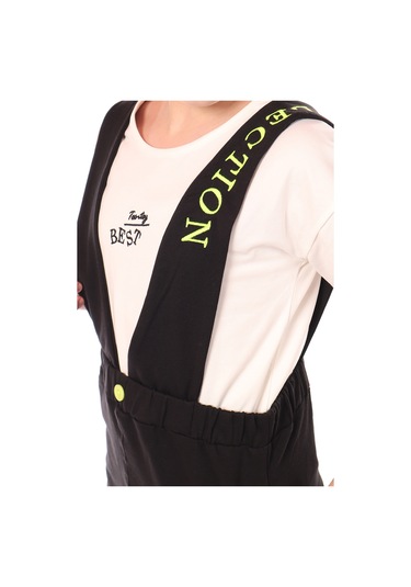 Toontoy Kız Çocuk 2li Salopetli Takım Siyah