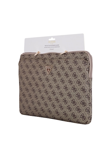 Guess Lisanslı 4g Desenli Üçgen Logolu 14 İnç Laptop Notebook Çantası Kahverengi