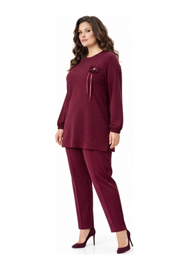 Baglan Kadın Simli Tunik Pantolon Takım Bgl-st05428 Bordo