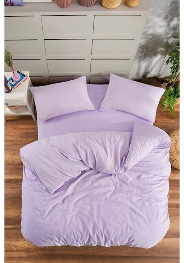 Çarşafı Lastikli Tek Kişilik Düz Renk Nevresim Takımı Lila