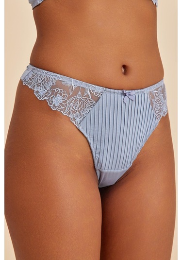 Paris Gri Mavi Dantelli String Külot Mavi
