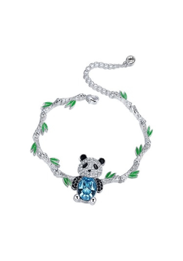 Monemel Kristal Taşlı Panda Bileklik Altın Kaplama B0132 Gümüş - Rodyum