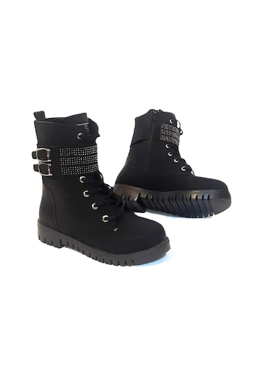 Fiyra Ign11 Siyah Zümrüt Taşlı Süslü Kız Çocuk Bot Siyah