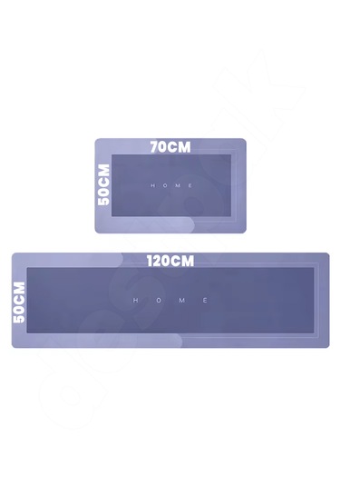 2 Adet Mavi Ekstra Kalın 50x120 50x70 Su Emici Kaymaz Taban Mavi