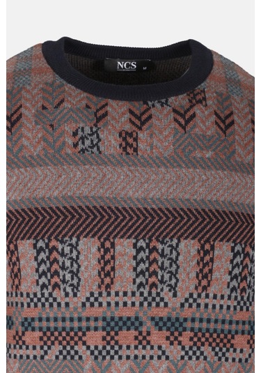 Erkek Triko Lacivert Bisiklet Yaka Desenli Slim Fit Pamuklu Kazak Ncs Jeans 3721 Lacivert