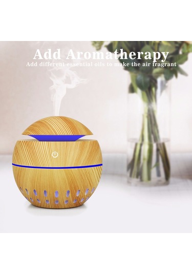 Ahşap Tahıl Usb Delikli Nemlendirici Yedi Renkli Aromaterapi Lambası Uzaktan Kumandalı Otomatik Alkol Püskürtücü Açık Kahverengi-2