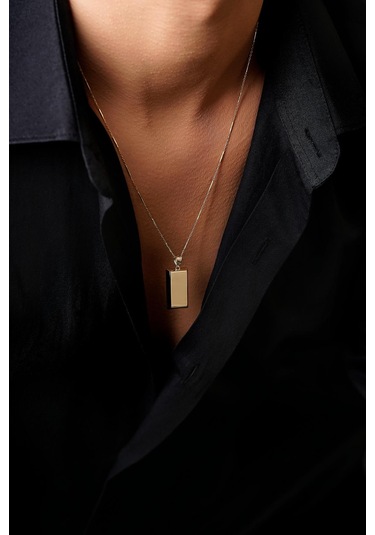 14 Ayar Altın Külçeli Çubuk Zincir Erkek Kolye Pembe Altın