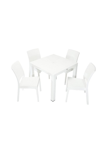 Luna Elit Rattan 90x90 Elit Sandalye Masa Takımı Beyaz