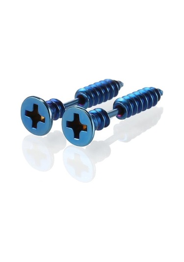 Novahub Mavi 2 Adet Punk Erkek Kadın Düğme Küpe Anti Alerjik Paslanmaz Çelik Vücut Pirsing Tüm Vidalı Saplama Küpe Komik Takı Mavi Mavi