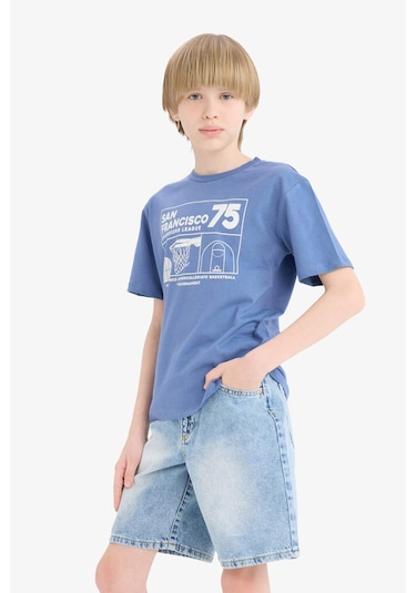 DeFacto Erkek Çocuk Bisiklet Yaka Baskılı Kısa Kollu Tişört E6309A825HSBE341