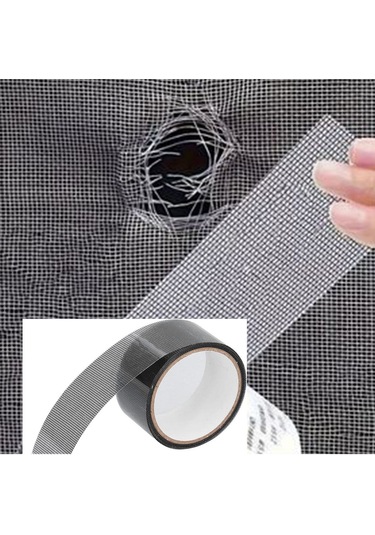 Yapışkanlı Sineklik Yaması Tülü Tamir Bandı Bantı Delik Fiber Tül Yapıştırma Gri 48 Mm X 2 Metre 2 M