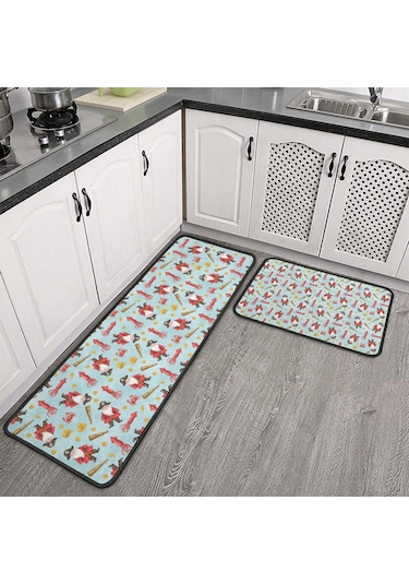 Noel Desenli 2'li Mutfak Matı, Anti-yorgunluk, Yastıklı Ve Kaymaz, Mutfak Ve Ofis İçin Noel Korsan Baba Noel