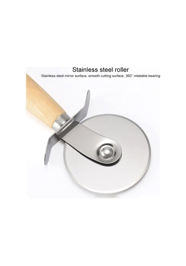 Cbtx Paslanmaz Çelik Pizza Ocağı Pizza Tekerleği Bıçağı Ve Kek Bıçağı Ahşap