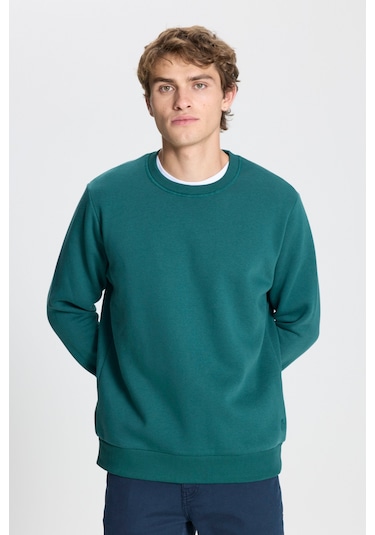 AC&Co / Altınyıldız Classics Erkek Koyu Yesıl Standart Fit Normal Kesim İçi Polarlı Bisiklet Yaka Sweatshirt Koyu Yeşil