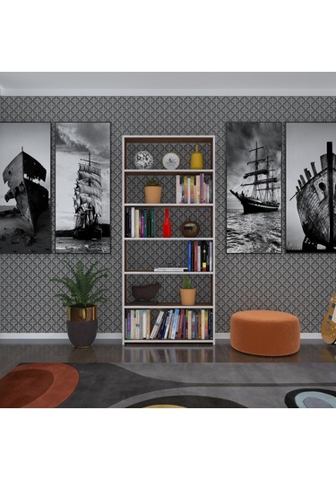 Kenzlife Kitaplık Süper Ga 180 80 19 Cvz 6 Katlı Tek Bölme Çift Bölme Opsiyonlu Ofis Mutfak Banyo Dolabı Arkalıksız