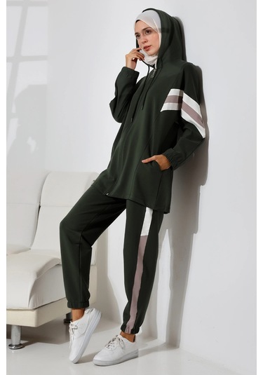 Kadın Mevsimlik Penye Alt Üst Spor Ve Rahat Tesettür Takım Haki