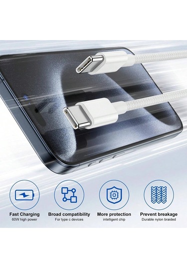 Pd 60w Hızlı Şarj Cihazı 6a Usb C Tipi C Kablo İphone Uyumlu 15/16 Pro Max Hı 1.5m