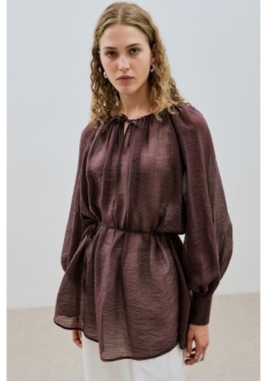 Geniş Manşetli Kuşaklı Tunik Bordo Bordo