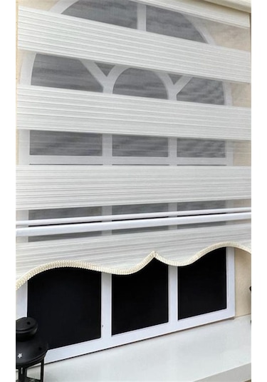 Storburada Pliseli Zebra Stor Perde Ekru Etek Dilimli Stb-481 Ekru