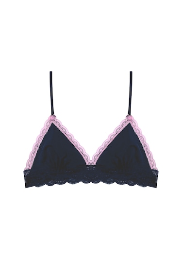 Deep Secret Lacivert Dekoltesi Pembe Dantel Detaylı Micro Bralet Ds200475br 001
