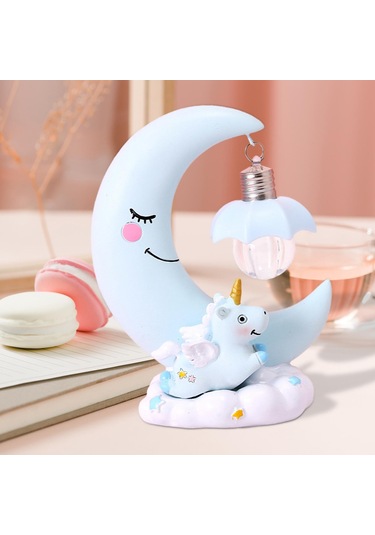 Homyl Unicorn Ay Gece Lambası Karikatür Led Yatak Odası Ev Mavi Çok Renkli
