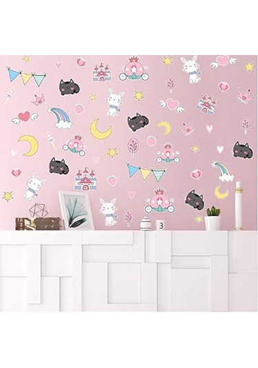 Karikatür Hayvan Bayrak Duvar Sticker Pvc Kendinden Yapışkanlı Çıkarılabilir Kendin Yap Tavşan Kedi Duvar Sticker Bebek Odası Dekorasyonu G77 Y67cm Şeffaf