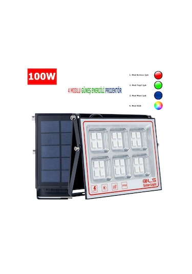100 Solar 5 Modlu Güneş Enerjili Led Projektör Mavi Yeşil Kırmızı Ve Rgb Renk Aydınlatma 1 Adet