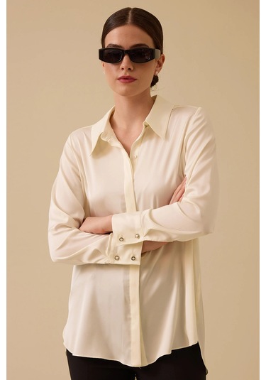 Seçil Kadın Gizli Düğmeli Saten Gömlek 0038 Ekru Ekru
