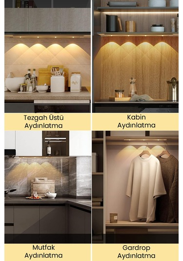 Technojet Hareket Sensörlü Şarj Edilebilir 3 Farklı Renk Yanabilen 3 Led Dekoratif Lamba,dolap Işığı