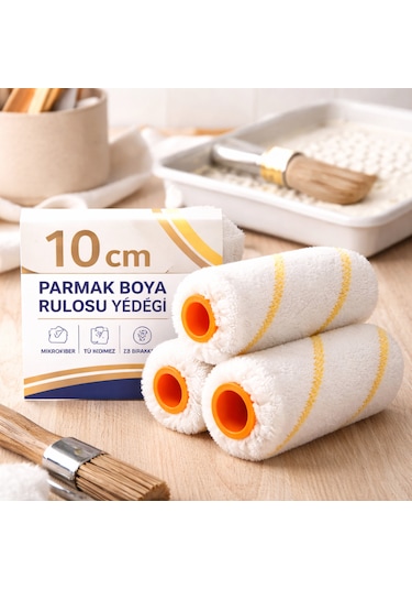 Asemu 10 Cm Parmak Boya Rulosu Yedeği 10 Adet Mikro Elyaf, İz Bırakmaz