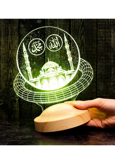 Allah Hz. Muhammed Yazılı Camii, Dini Hediye 3D Led Lamba