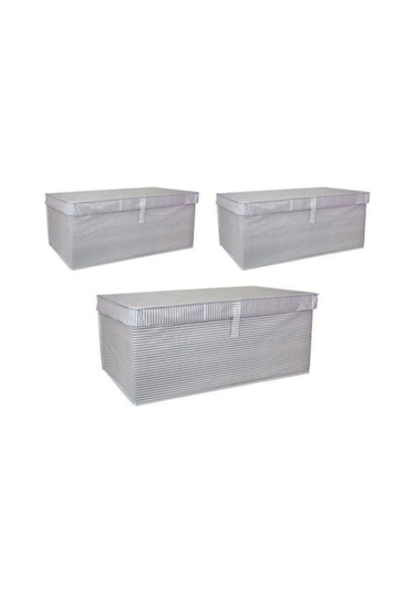 3 Adet-Kapaklı Çok Amaçlı Düzenleyici Hurç, Kutu Megaplus Gri