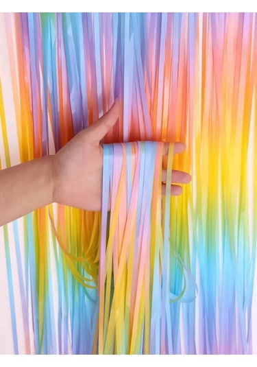 Pastel Renkli Saçak Perde Parti Doğum Günü Süsü Çok Renkli
