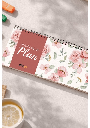 Tarihsiz Spiralli Haftalık Masaüstü Planlayıcı - Gül - 10x30 Cm Plango Turkuaz
