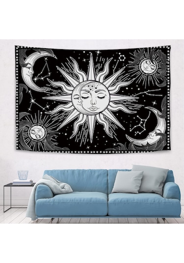 Suofeng Bohemya Stili Flanel Duvar Dekoru - Yatak Odası, Oturma Odası Dekorasyonu, Çok Amaçlı 150x100cm Duvar Battaniyesi Siyah Ve Beyaz