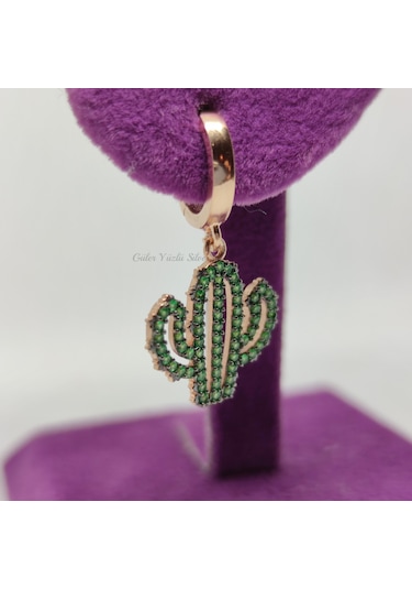 YEŞİL TAŞLI KAKTÜS HALKA GÜMÜŞ KÜPE