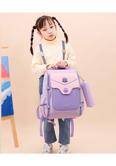 Relaxed Oxford Kumaş Omurga Koruması Su Geçirmez Çocuk Okul Çantası İngiliz Tarzı-mor