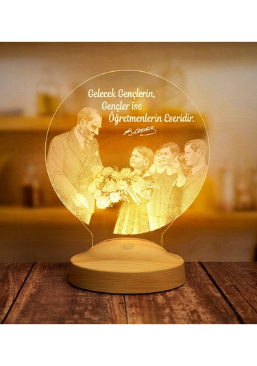 Baş Öğretmen Mustafa Kemal Atatürk ve Öğrenciler, Öğretmene Hediye Atatürk Sözleri Yazılabilen Led Lamba