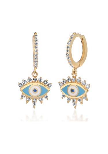 Emılıano Jewellery 925 Ayar Gümüş Göz Mineli Küpe Gold - Gümüş