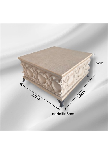 Ahşap- Ham Mdf- Desenli-takı-makyaj--çok Amaçlı- Ayaklı Kare Kutu