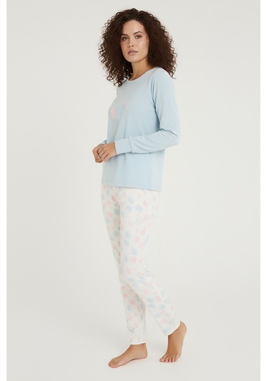 Luxury Thermal Candy Time Kadın Kışlık Uzun Kollu Polar Pijama Takımı 42057 Mint