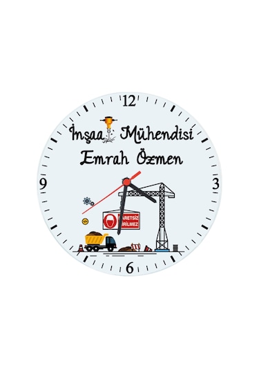 Inşaat Mühendisine Hediye Isimli Cam Duvar Saati Çok Renkli